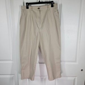 LL Bean Bayside Twill Cropped Beige Classic Fit Womens Size 14 Reg Pants EUC